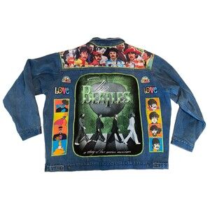 The Beatles Denim Jacket Men's 4XL Upcycled T-Shirt Patchwork Retro Hippie Music